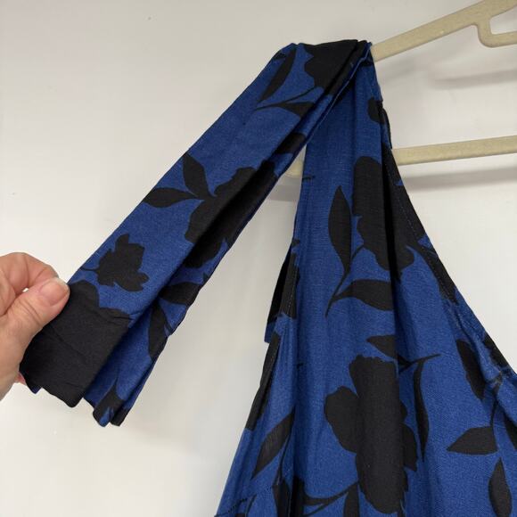 Target X Kate Spade One Shoulder Floral Jumpsuit Women's Sze 16 Blue Linen Blend - Picture 6 of 10